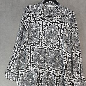 Rose + Olive Women XL Button Up Shirt Sheer Black Floral Cottagecore Long Sleeve